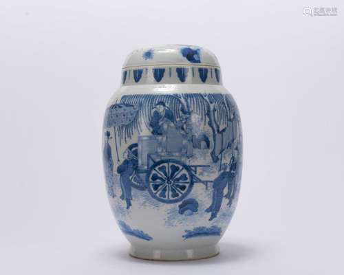 A blue and white 'figure' jar like lotus seed