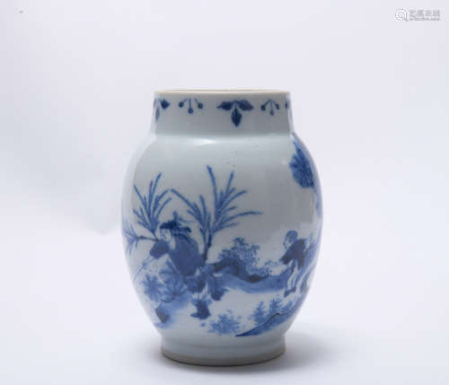 A blue and white 'floral' jar like lotus seed