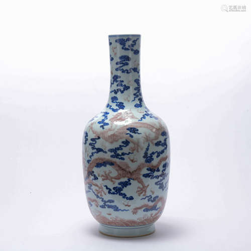 An underglaze-blue and copper-red 'dragon' vase