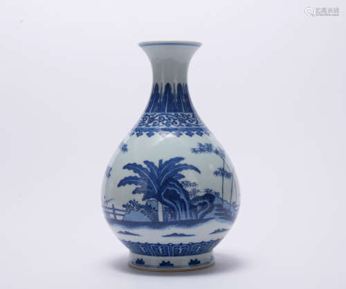 A blue and white 'Banana Leaf' pear-shaped vase