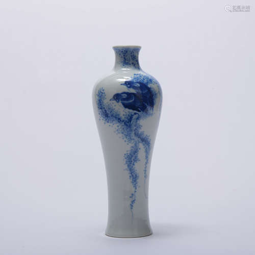 A blue and white 'floral and birds' vase