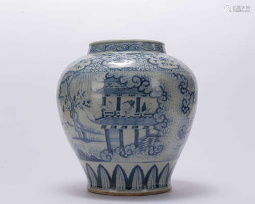 A blue and white 'figure' jar