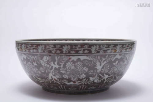A copper-red-glazed 'floral' bowl