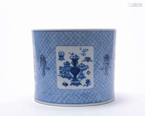 A blue and white 'Bo gu' pen container