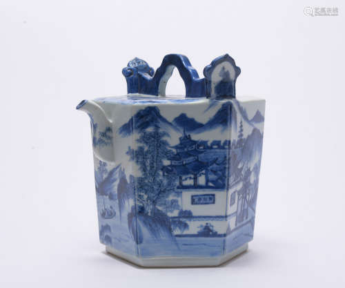 A blue and white 'landscape' ewer