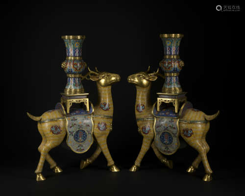 A pair of Cloisonne enamel 'deer' censer