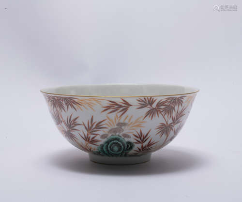 An allite red glazed 'bamboo' bowl