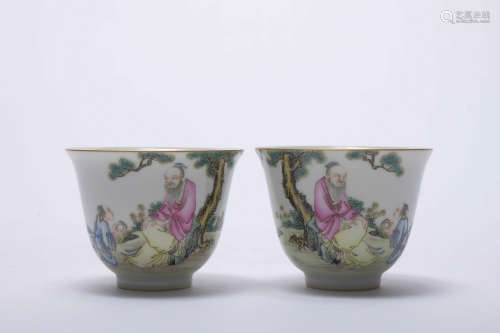 A pair of famille-rose 'figure' bell-shaped cup