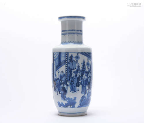 A blue and white 'figure' vase like wooden club
