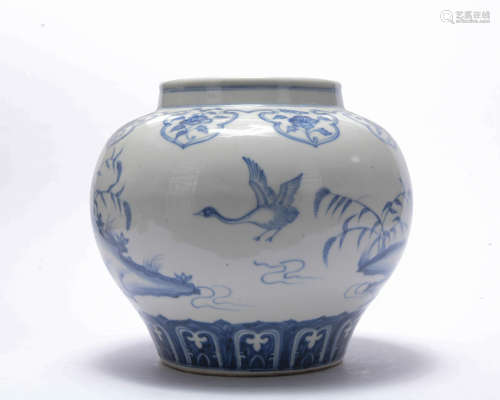 A blue and white 'wild goose' jar
