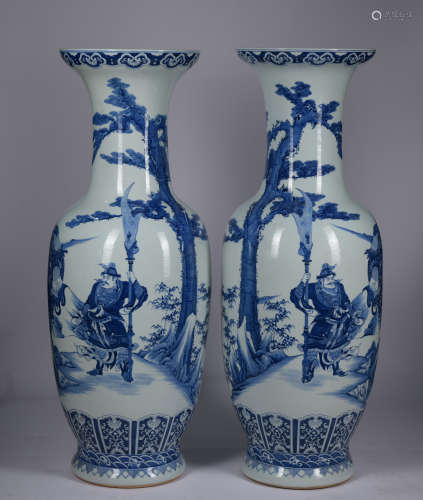 A pair of blue and white 'figure' vase
