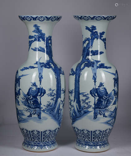 A pair of blue and white 'figure' vase