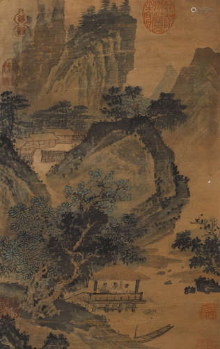 Ancient Chinese unknown silk landscape paintings