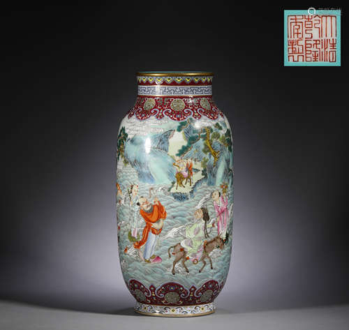 Chinese white gourd bottle with eight foreign colored immort...