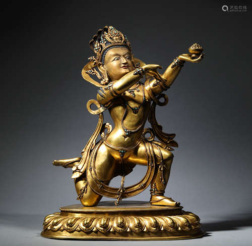 Bronze gilding and treasure offering statue of heavenly king...