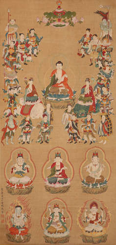 Ancient Chinese painting scroll of Ding Yunpeng's silk Buddh...