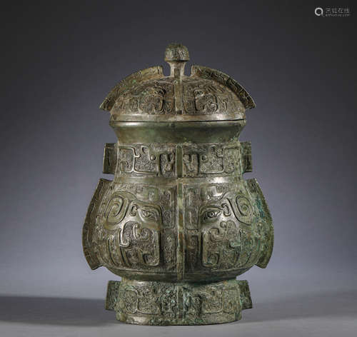 Ancient Chinese bronze beast face Taotie pattern bottle and ...