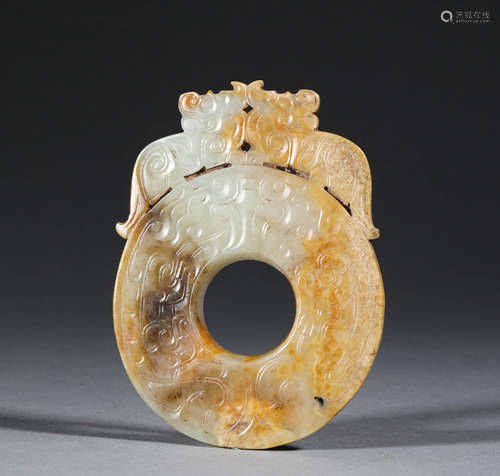 Ancient Chinese Hotan jade double beast jade