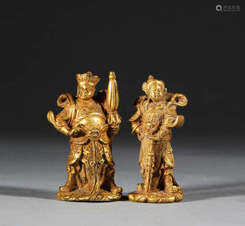 Bronze gilded door god ornaments in the Qing Dynasty of Chin...