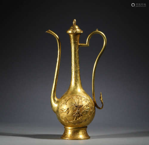 Ancient Chinese bronze gilded pot