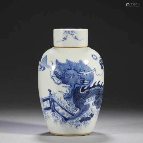 Chinese Qing Dynasty Unicorn blue and white pot