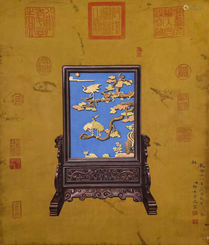Chinese Qing Dynasty Lang shining silk screen scroll