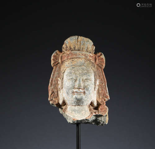 Ancient Chinese bluestone painted Buddha head