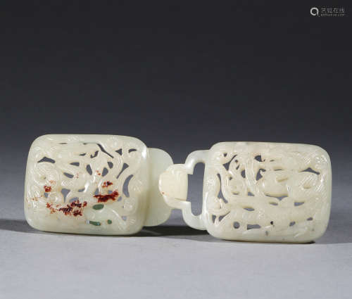 Ancient Chinese Hetian white jade dragon waist ornament