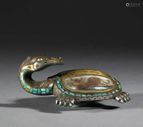 Ancient Chinese gold and silver tortoise with hook