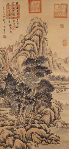 Chinese Qing Dynasty Yongzheng Royal brush silk landscape pa...