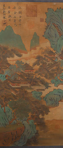 Ancient Chinese song Weizong silk landscape painting axis