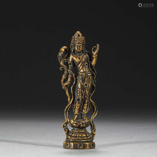 Ancient Chinese bronze gilded Guanyin statues