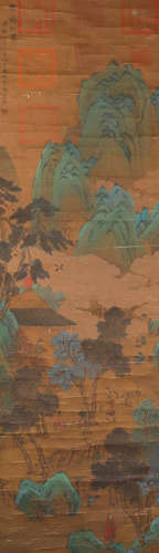 Ancient Chinese Li sixun's silk landscape painting axis