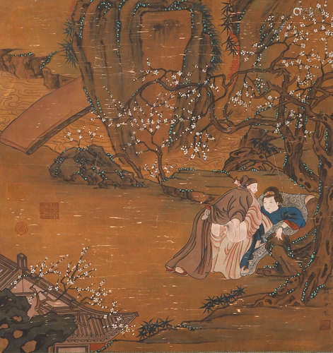 Ancient Chinese Gu Minzhong landscape figure painting axis