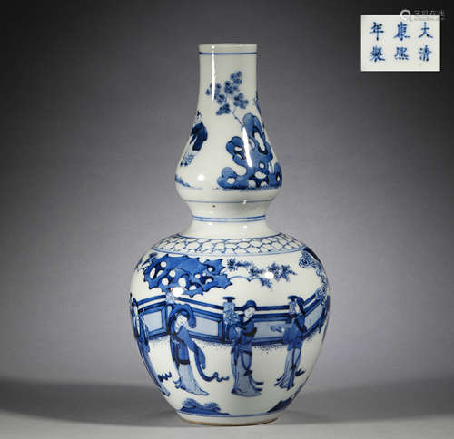 Chinese ancient Kangxi blue and white character story gourd ...