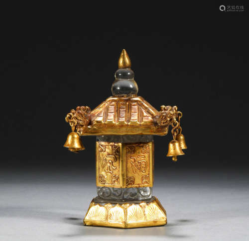 Ancient Chinese crystal gilded relic pagoda