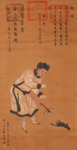 Silk figure painting scroll of jintingbiao in ancient China