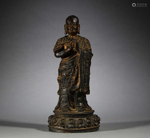 Ancient Chinese bronze gilded arhat statues