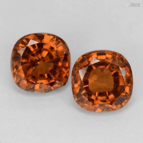 2ct Cushion-cut Amber Orange Hessonite Garnets