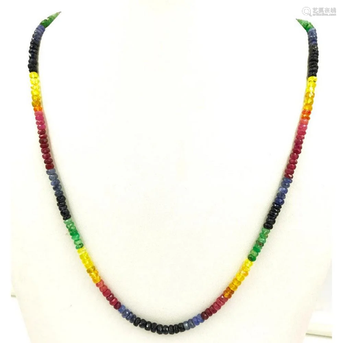 Multi color sapphire faceted beads string necklace