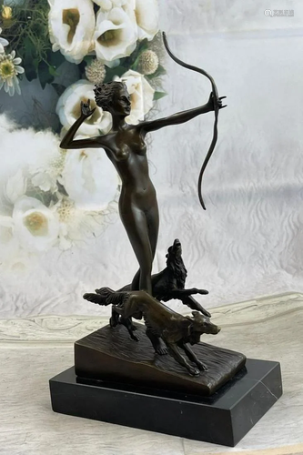 NUDE DIANA THE HUNTER GODDESS POPULAR BRONZE SCULPTURE STATU...