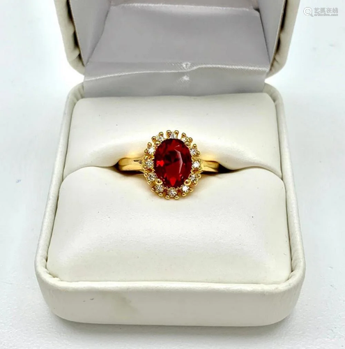 Size 6.5 1.2ct Oval Cut SYN Ruby in 14K Gold Plated Ring