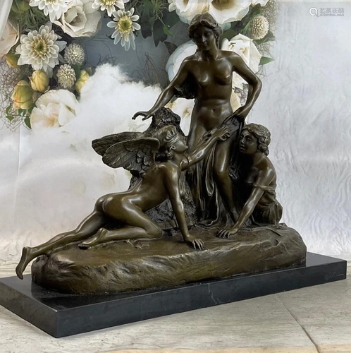 Woman with 2 Angels Bronze Statue Sculpture French Clodion