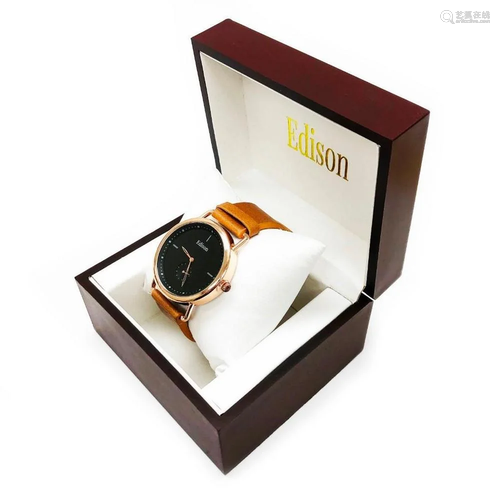 Edison Rose Gold Gloss Finish & Genuine Leather Band Wat...