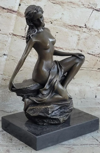 Rare - Exquisite Art Deco Bronze Nude Female Figure on Marbl...