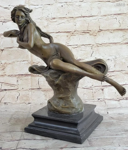 Handmade Nude Erotic Nymph Bronze Statue Figure Sculpture Fi...