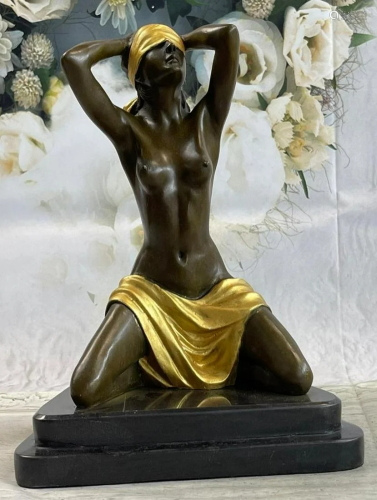 Blindfolded Female Figure Erotic Nude Bronze Statue Sculptur...