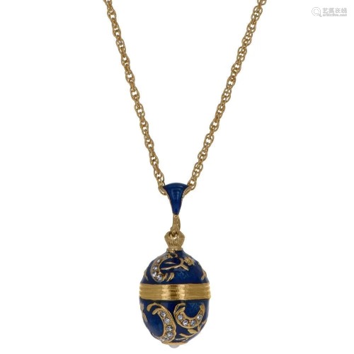 Blue Enamel Brass Royal Egg Inspired Pendant Necklace