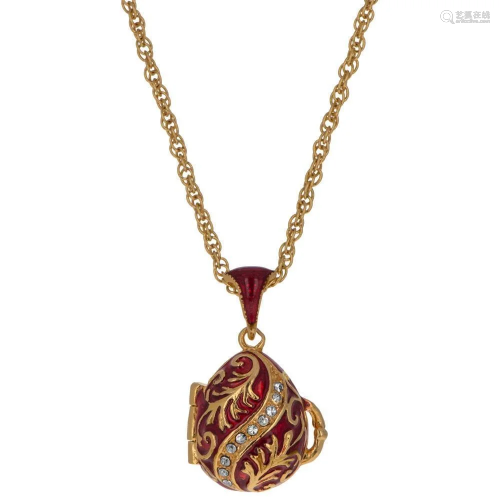 Red Enamel With Red Heart Royal Inspired Egg Pendant Necklac...