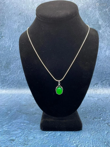Unique 925 Silver Green Jade Pendant Paired With Sterling Si...